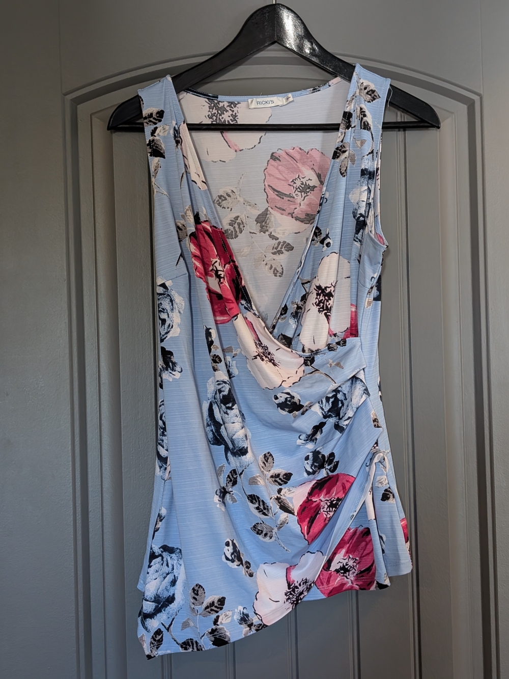 Ricki's Light Blue Floral Draped V-Neck Camisole with Pink Accents
